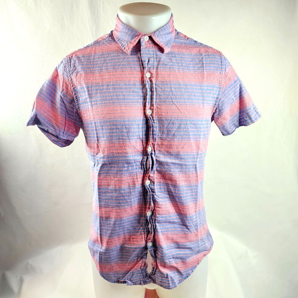 Bonobos Shirt Men Medium Pink Blue Striped Button Up Slim Fit Casual Lightweight